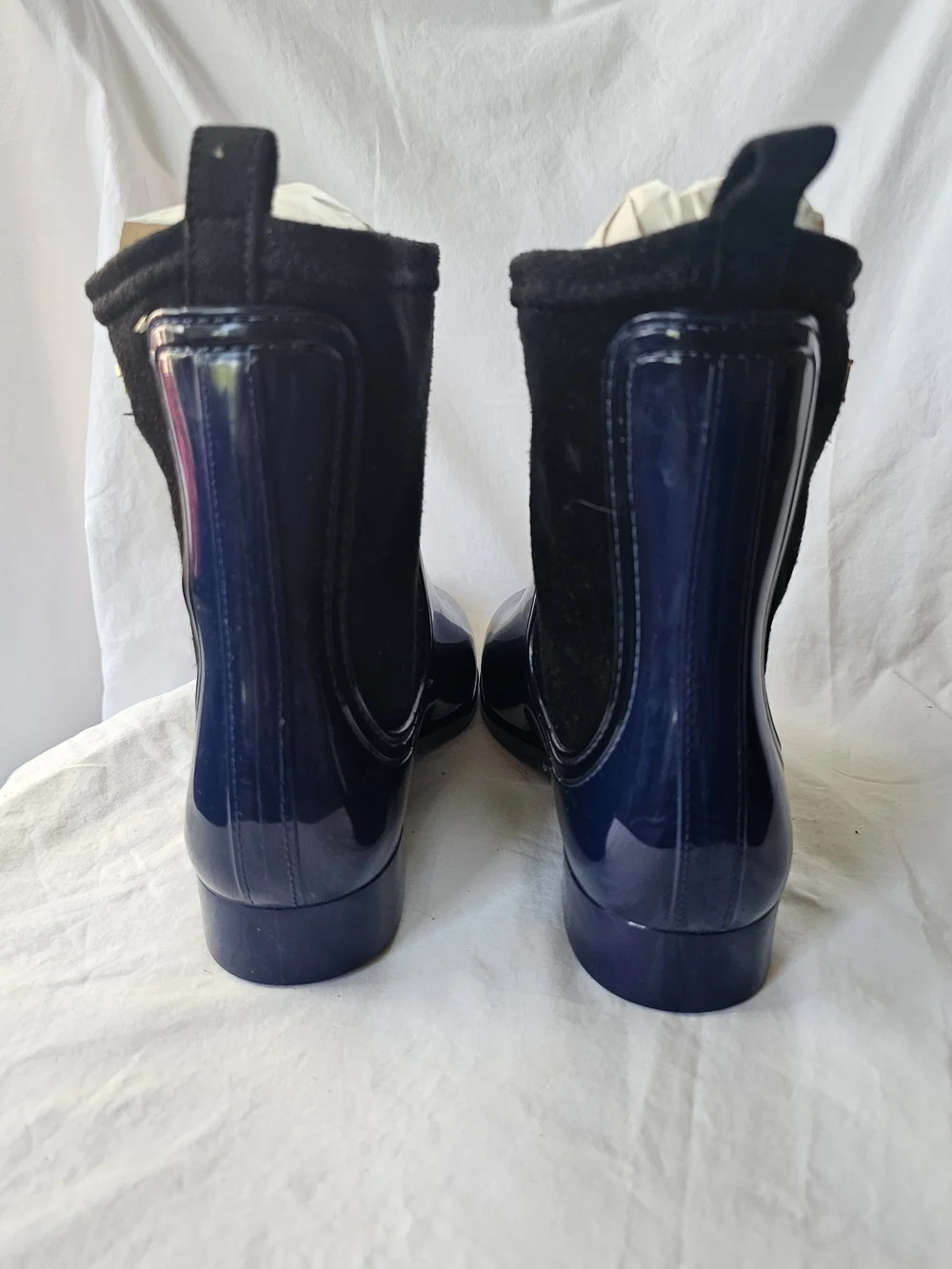 NWOT Designer Diane Von Furstenberg Navy PVC & Blk Suede-Trim Rain Ankle Boot 8